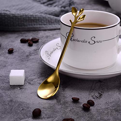 4Pcs Small Gold Tea Spoon Coffee Stirring Spoons Stainless Steel Ice Cream Spoons Sugar Appetizers Spoons, 4.7 Inches Dessert De